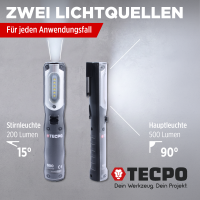 TECPO LED Akku Handlampe 500 Lumen + USB Kabel