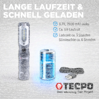 TECPO LED Akku Handlampe 500 Lumen + USB Kabel