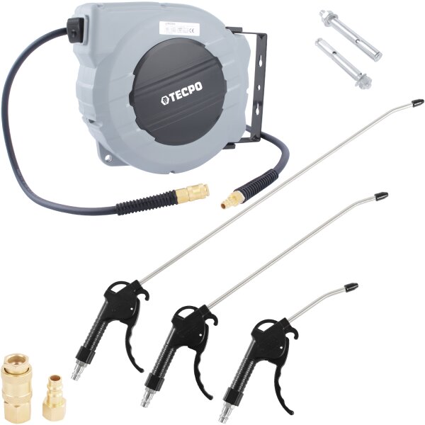 TECPO Druckluftschlauch Aufroller, automatisch 10m + 1m + Adapter