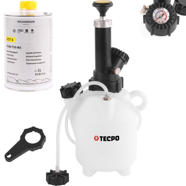 300119 TECPO Bremsenentlüftungsgerät + DOT4, 1L