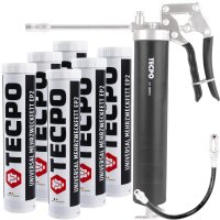 TECPO Einhand-Fettpresse + 6x Universal Mehrzweckfett...