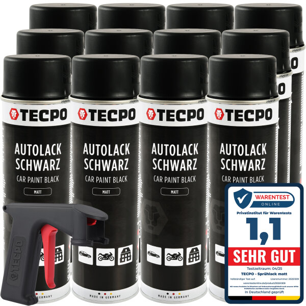 12x TECPO Autolack schwarz matt 500 ml + Pistolengriff