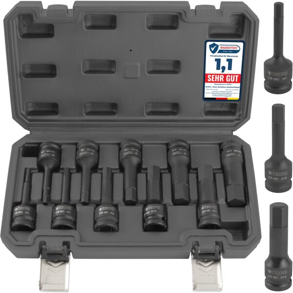 TECPO Kraft-Bit-Einsatz-Satz 10-tlg. Innensechskant 5–19 mm mit 12,5 mm Antrieb für Inbus Schrauben - Sechskant