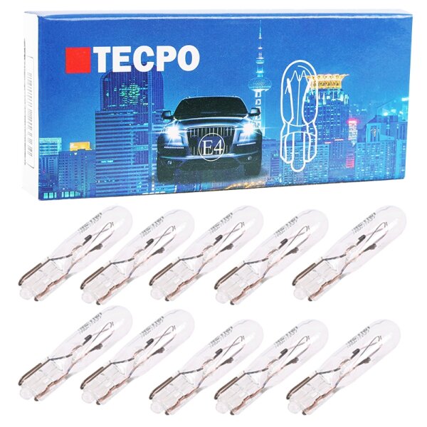 TECPO Tachobeleuchtung W1,2W 12V T5 W2x4.6d Sockel Glassockellampe, 10 Stück