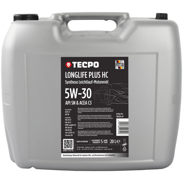 20L TECPO 5W-30 LONGLIFE PLUS MOTORÖL für VW 504.00 507.00 MB 229.31 229.51 BMW LL-04 C30