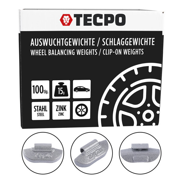 TECPO Auswuchtgewichte Schlaggewichte 15g Zink für Stahlfelgen, 100-tlg.