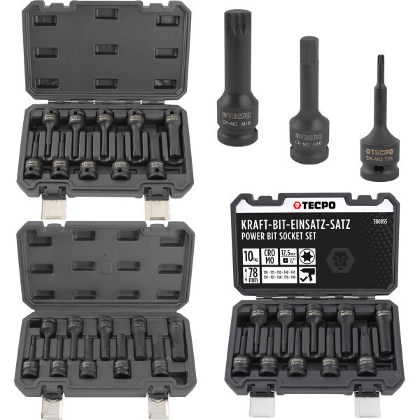 TECPO 3x Kraft-Bit-Einsatz-Satz für Torx, Sechskant, Vielzahn Schrauben