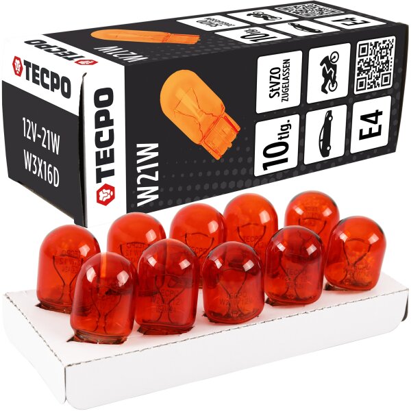 TECPO Glühbirnen Set, 12V-21W, WY21W, WX3x16d, 20 Stück