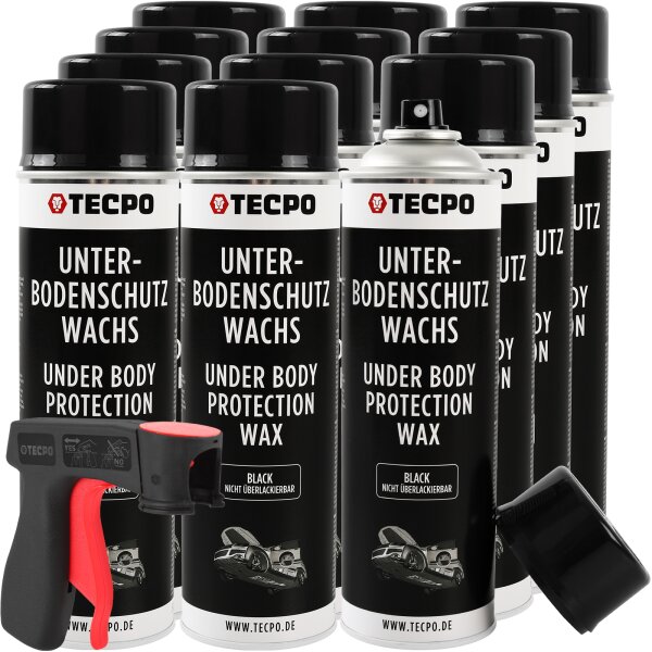 12x TECPO Unterbodenschutz Wachs schwarz, 500 ml + Sprühpistole