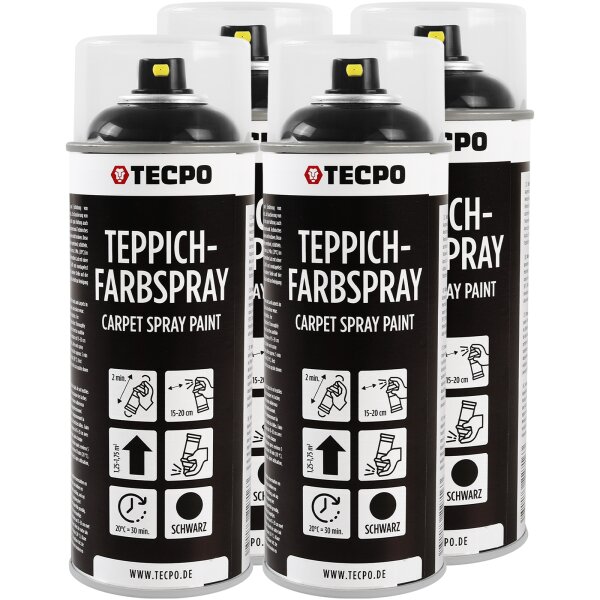 4x TECPO 1K Farbspray Schwarz Teppich / Fußmatten, 400 ml