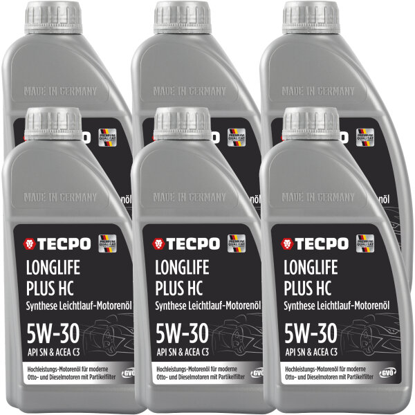 6L TECPO 5W-30 LONGLIFE PLUS MOTORÖL für VW 504.00 507.00 MB 229.31 229.51 BMW LL-04 C30