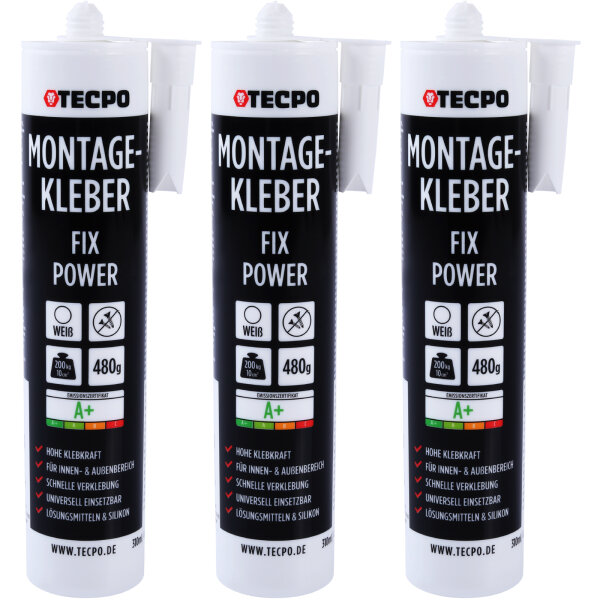 3x TECPO Universal Montagekleber Ultra FIX Power Baukleber 480g Weiß