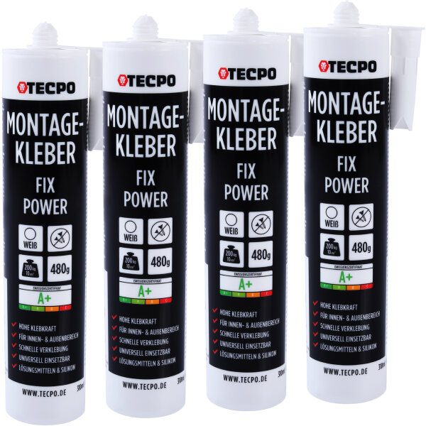 4x TECPO Universal Montagekleber Ultra FIX Power Baukleber 480g Weiß