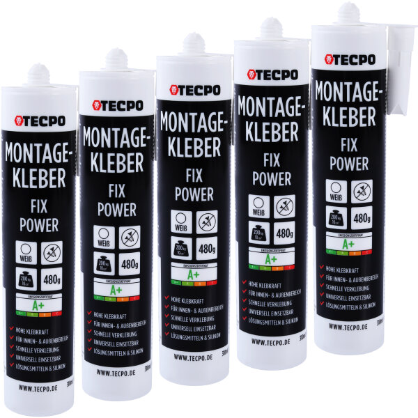 5x TECPO Universal Montagekleber Ultra FIX Power Baukleber 480g Weiß