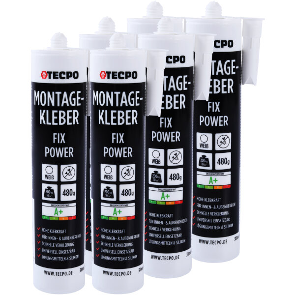 6x TECPO Universal Montagekleber Ultra FIX Power Baukleber 480g Weiß