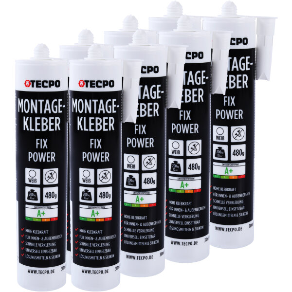 8x TECPO Universal Montagekleber Ultra FIX Power Baukleber 480g Weiß