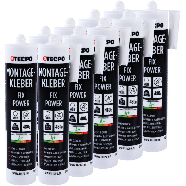 10x TECPO Universal Montagekleber Ultra FIX Power Baukleber 480g Weiß