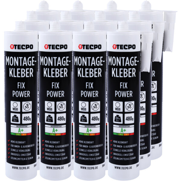 12x TECPO Universal Montagekleber Ultra FIX Power Baukleber 480g Weiß