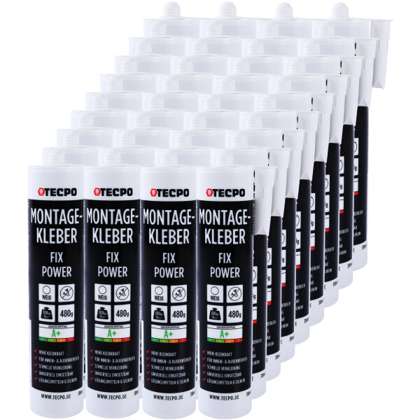 36x TECPO Universal Montagekleber Ultra FIX Power Baukleber 480g Weiß