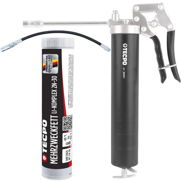 TECPO Mehrzweckfett 1x400g Hochleistungs Li-Komplex Schmierfett KP 2N-30 Lithium Fett + Einhand-Fettpresse