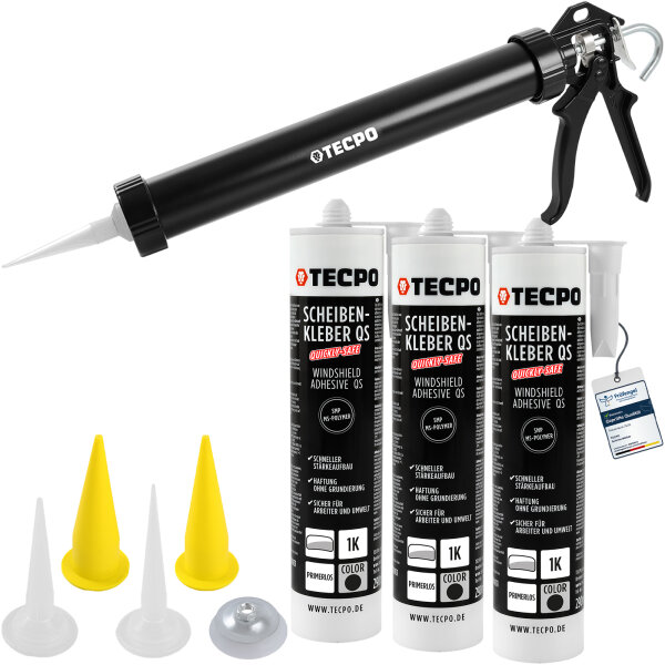TECPO Scheibenkleber MS-Polymer 3x 290 ml + Einhand Fettpresse 380 mm