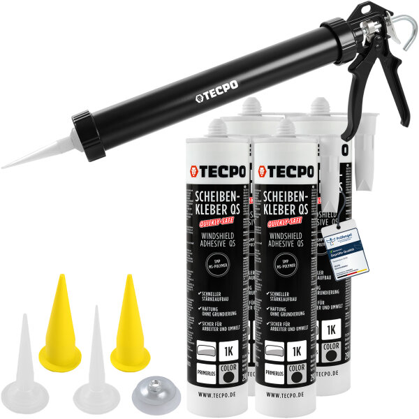 TECPO Scheibenkleber MS-Polymer 4x 290 ml + Einhand Fettpresse 380 mm