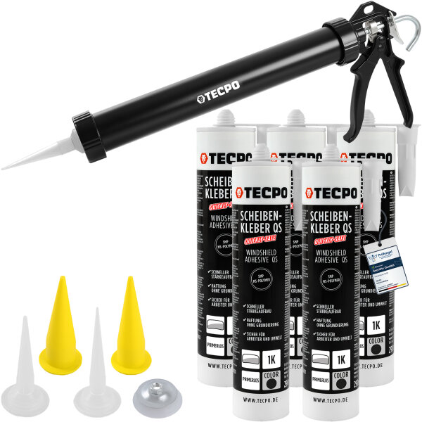 TECPO Scheibenkleber MS-Polymer 5x 290 ml + Einhand Fettpresse 380 mm