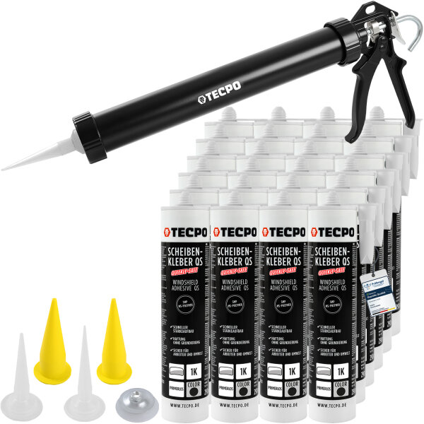 TECPO Scheibenkleber MS-Polymer 24x 290 ml + Einhand Fettpresse 380 mm