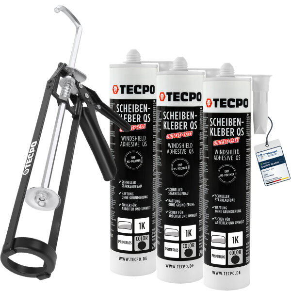 TECPO Scheibenkleber MS-Polymer 3x 290 ml + Skelett Kartuschenpresse