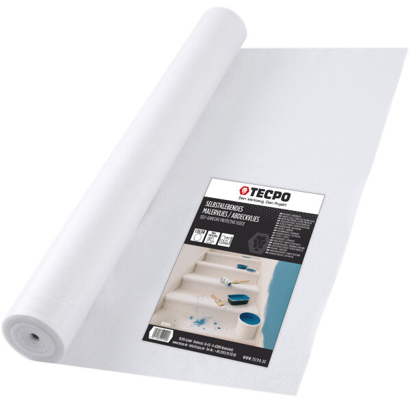TECPO Abdeckvlies Malervlies 25m Schutzvlies 120g/m² selbstklebende Vlies-Rolle