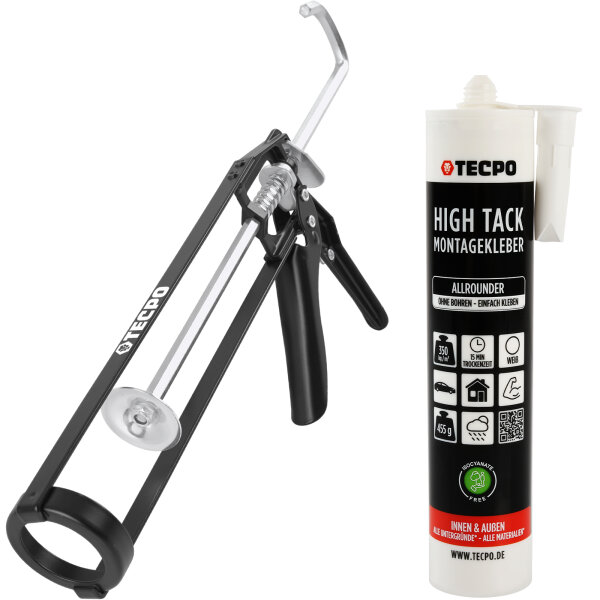 TECPO Allrounder Montagekleber HIGH TACK MS-Polymer 1x 455g Weiß + Skelett Kartuschepresse