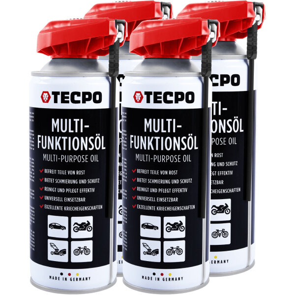 TECPO Multifunktionsöl mit 2-Wege Sprühkopf Kriechöl Rostlöser Schmiermittel 4x400 ml