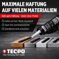 12x TECPO Universal Klebe- und Dichtstoff FLEX SEAL 522 SCHWARZ 1K MS-Polymer UV-stabil und witterungsbeständig