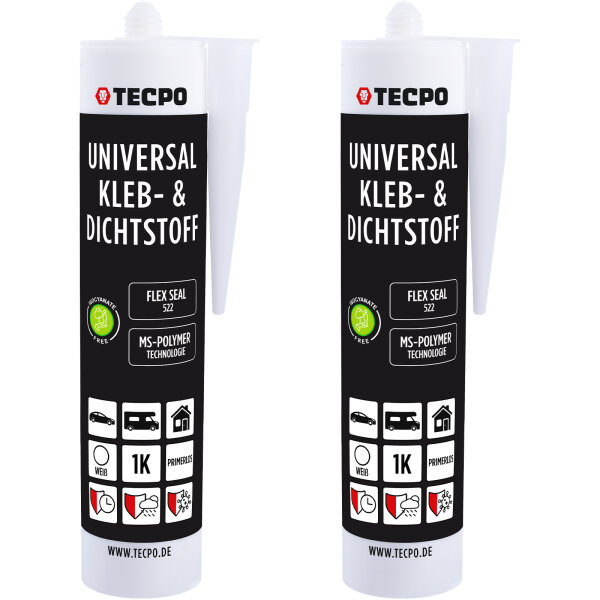 2x TECPO KLEBE UND DICHTSTOFF UNIVERSAL FLEX SEAL 522 WEIß 1K MS POLYMER 480g