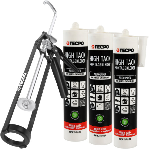 TECPO Allrounder Montagekleber HIGH TACK MS-Polymer 3x 455g Weiß + Skelett Kartuschepresse