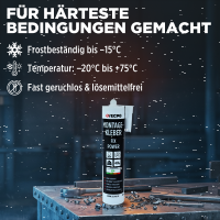 3x TECPO Universal Montagekleber Ultra FIX Power Baukleber 480g Weiß + Alu-Kartuschenpresse 220 mm