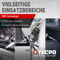 1x TECPO Universal Klebe- und Dichtstoff FLEX SEAL 522 SCHWARZ 1K MS-Polymer UV-stabil und witterungsbeständig + Alu-Kartuschenpresse 220 mm