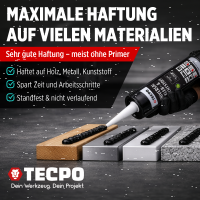 3x TECPO Universal Klebe- und Dichtstoff FLEX SEAL 522 SCHWARZ 1K MS-Polymer UV-stabil und witterungsbeständig + Alu-Kartuschenpresse 220 mm