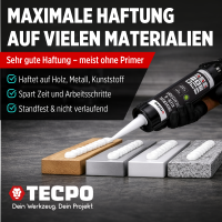 1x TECPO KLEBE UND DICHTSTOFF UNIVERSAL FLEX SEAL 522 WEIß 1K MS POLYMER 480g + Alu-Kartuschenpresse 220 mm