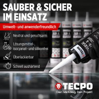 5x TECPO KLEBE UND DICHTSTOFF UNIVERSAL FLEX SEAL 522 WEIß 1K MS POLYMER 480g + Alu-Kartuschenpresse 220 mm