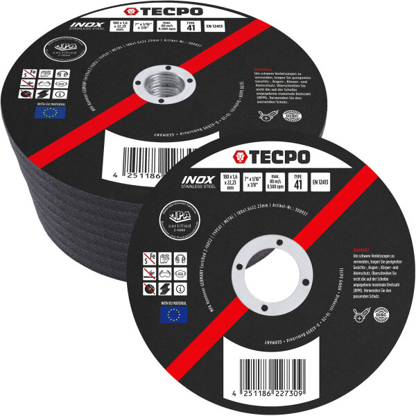 TECPO Trennscheiben für Edelstahl T41, Ø 180x1,6x22,2 mm 40-tlg.