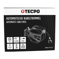 TECPO Automatik-Druckluftschlauch-Aufroller 20+2 m Hybrid-Schlauch mit Stoppfunktion + Automatik Kabelaufroller 10 m Stromkabel