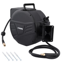 TECPO Automatik-Druckluftschlauch-Aufroller 20+2 m Hybrid-Schlauch mit Stoppfunktion + Automatik Kabelaufroller 10 m Stromkabel