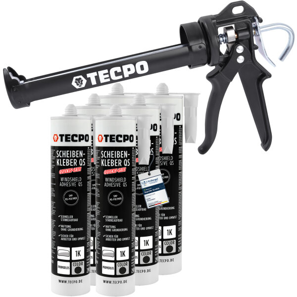 6x TECPO Scheibenkleber 290 ml MS-Polymer + Kartuschenpresse Kartuschenpistole 25:1