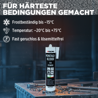 4x TECPO Universal Montagekleber Ultra FIX Power Baukleber 480g Weiß + Kartuschenpresse Kartuschenpistole 25:1