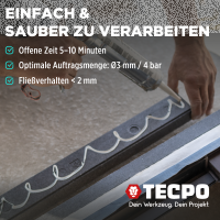 12x TECPO Universal Montagekleber Ultra FIX Power Baukleber 480g Weiß + Kartuschenpresse Kartuschenpistole 25:1