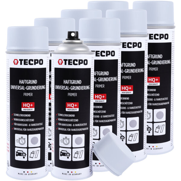 8x TECPO Haftgrund Grundierung grau Lackspray Sprühdose Primer, 500 ml