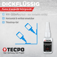 TECPO 1K Sekundenkleber dickflüssig 20g extra stark Superkleber Cyanacrylat Klebstoff