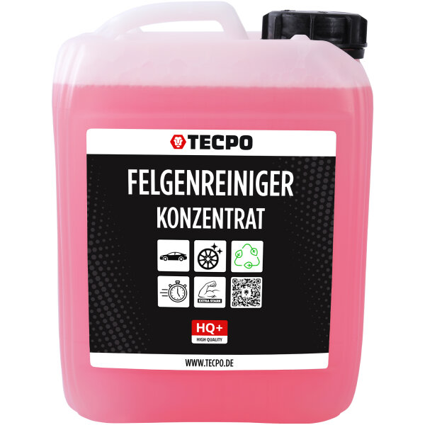 TECPO Felgenreiniger für Alu-, Stahl-und Leichtmetallfelgen, Konzentrat, säurehaltig, 5 Liter