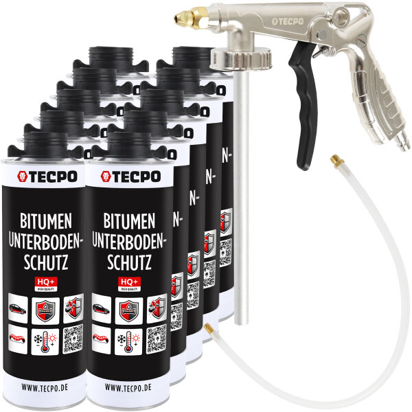 TECPO Unterbodenschutz schwarz Bitumen Steinschlagschutz, 10 Liter + Druckluft Unterbodenschutz Pistole